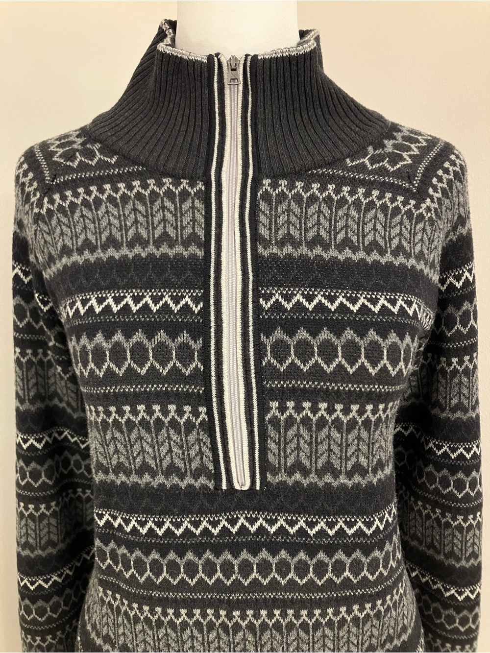 Eddie Bauer Charcoal & Light Gray Zip-Neck Fair Isle Sweater Dress - Picture 2 of 9